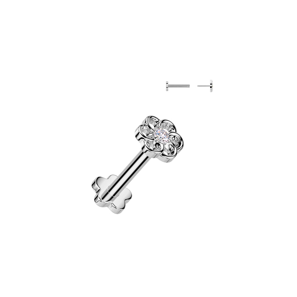 Titanium Threadless Push In Flower Flat Back (8MM)